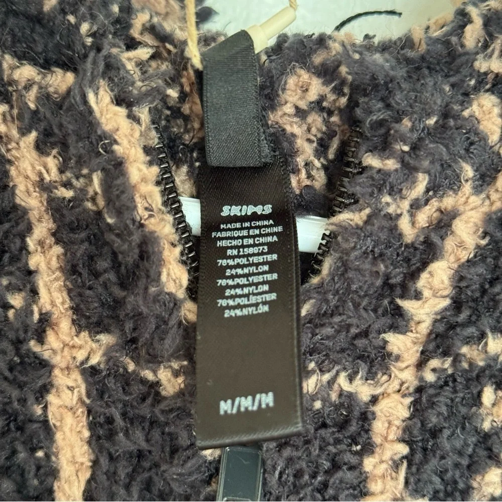 Skims Cozy Knit Jumpsuit Black Tan Houndstooth Hooded Loungewear Comfy Sz Medium